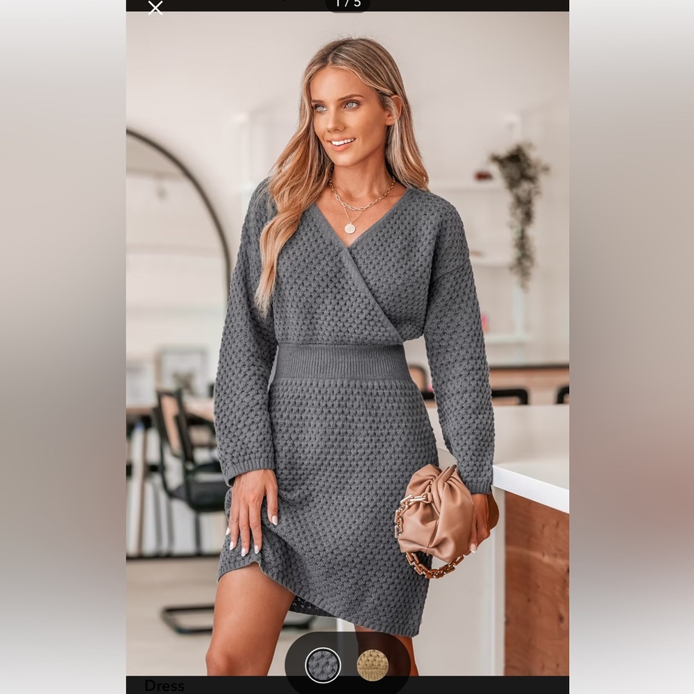 NWT Cupshe Honeycomb Knit Sweater Dress Grey Size Medium